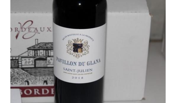 12 flessen à 75cl rode wijn Pavillon Du glana, Saint-Julien, 2018